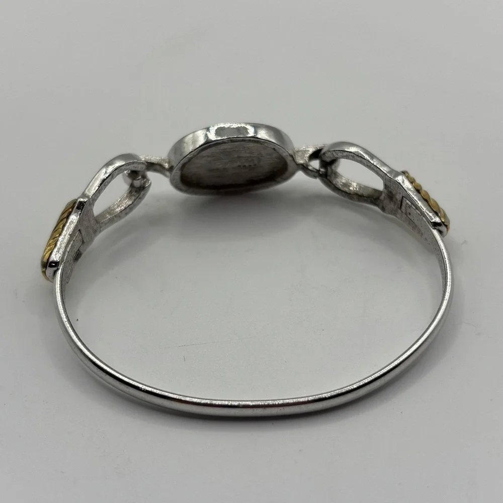 Vintage Abalone Avon Silver Gold Two Tone Hinged Bracelet